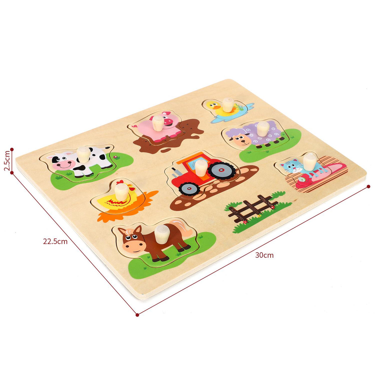 SOKA Farm Animals Peg Puzzle – Wooden Shape Sorting Toy for Young Children