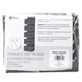 Vinsani 5 Tier Over-the-Door Hanging Organiser with Clear Windows – Space-Saving Wardrobe Storage, Black