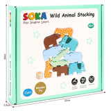 SOKA Wild Animal Wooden Stacking Toy – Montessori Balancing Puzzle, 5 Pairs, Ages 3+
