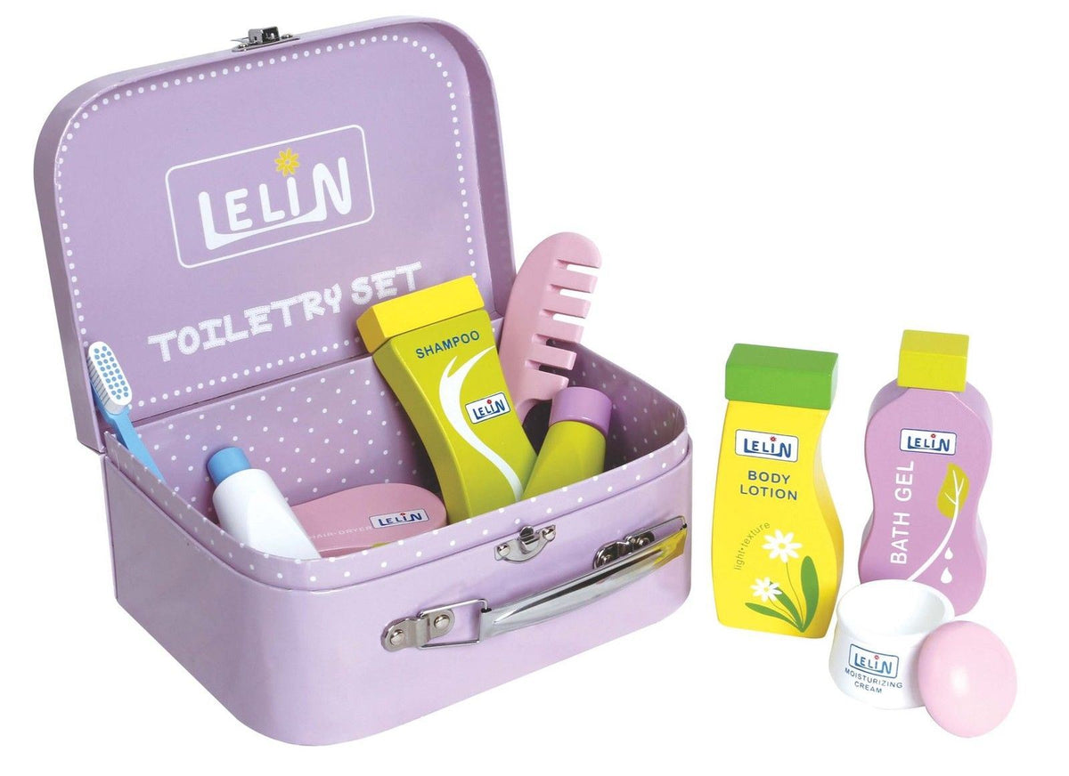 Lelin 9-Piece Toy Toiletry Set – Role Play Pretend Bathroom Set for Kids Aged 3+