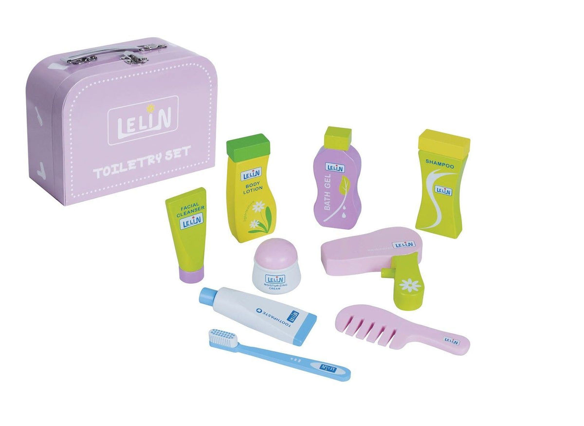 Lelin 9-Piece Toy Toiletry Set – Role Play Pretend Bathroom Set for Kids Aged 3+