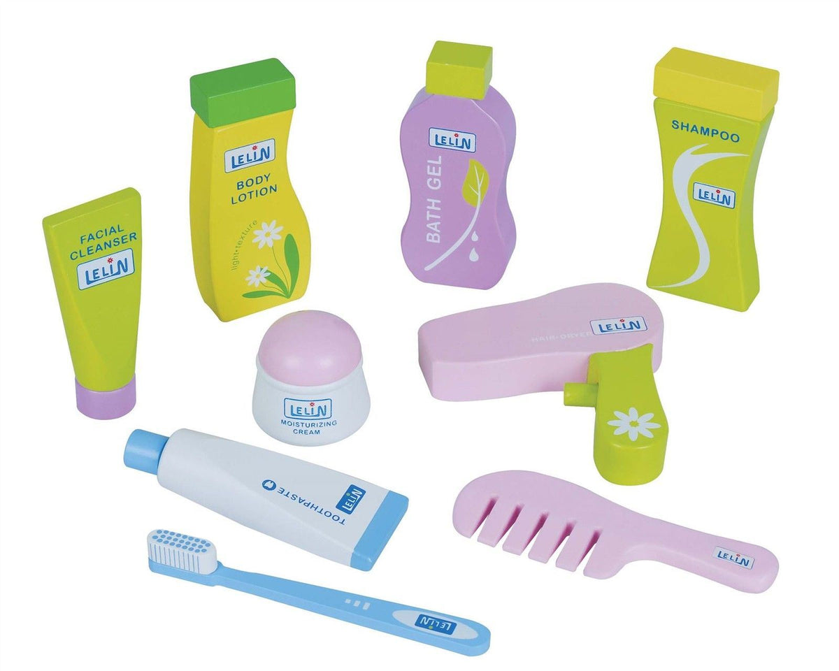 Lelin 9-Piece Toy Toiletry Set – Role Play Pretend Bathroom Set for Kids Aged 3+
