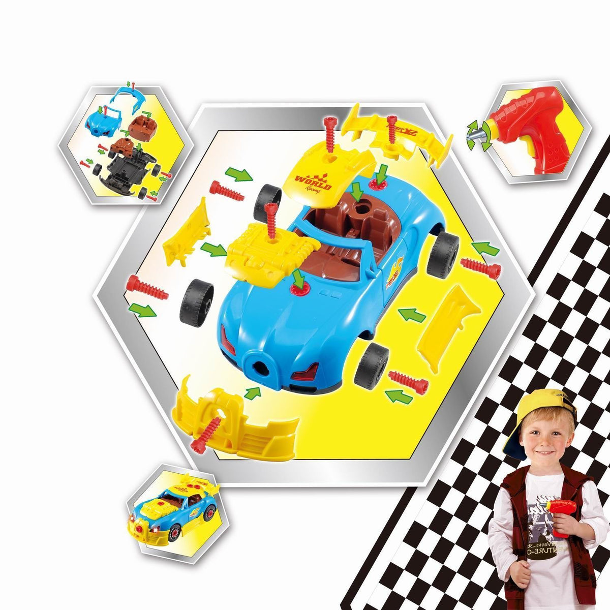 SOKA Take Apart Racing Car STEM Kit with Drill, Lights and Engine Sounds – Construction Toy for Kids
