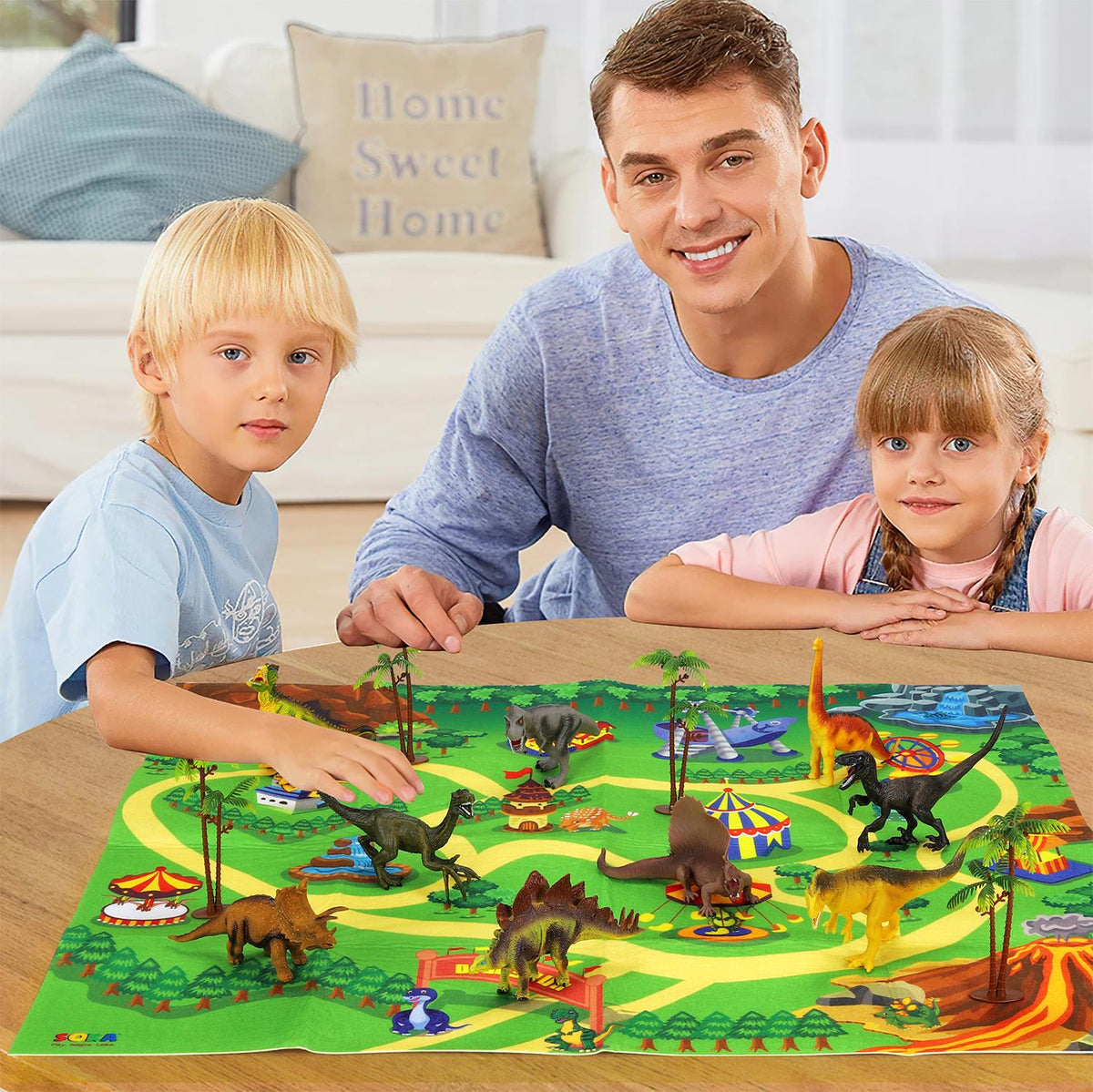 SOKA Dinosaur Playset with 9 Realistic Dinosaur Figures and Activity Playmat – Kids Educational Toy Gift Set