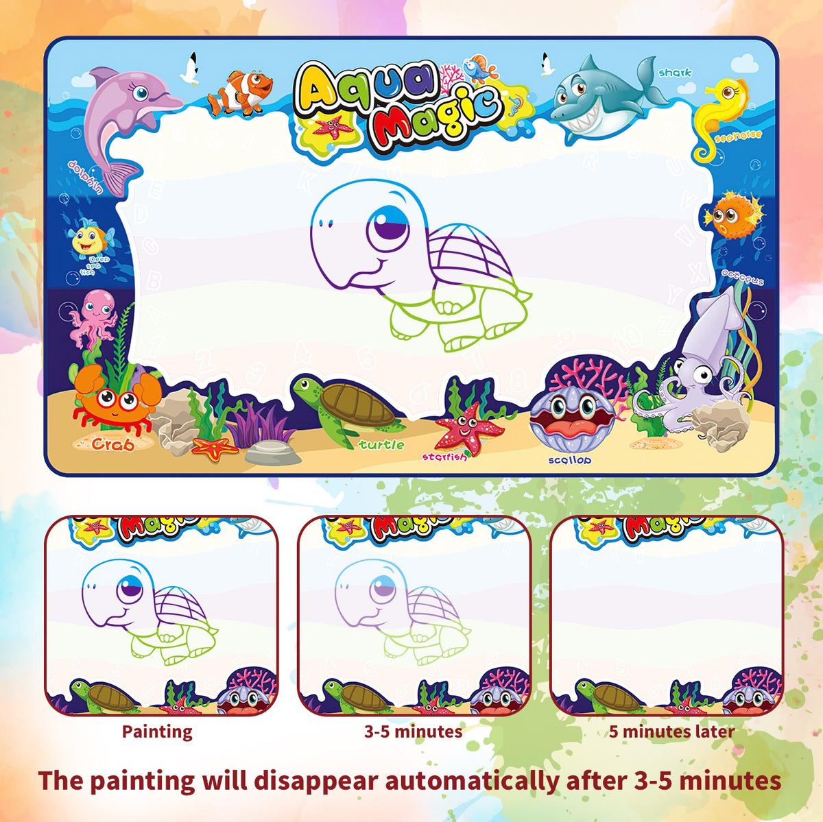 SOKA Deluxe Water Doodle Set with 150 x 90cm Mat, 2 Magic Pens and Stencils – Reusable Kids' Drawing