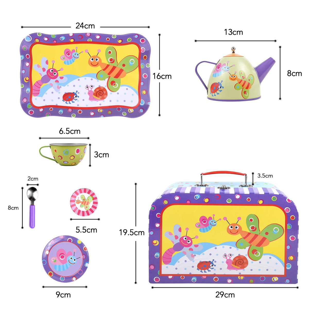 SOKA Tea Set for Boys and Girls – Role Play Tea Party Toy with Colourful Illustrations (Bugs Design)