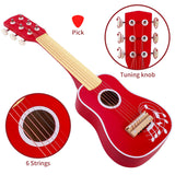 SOKA Wooden Toy Acoustic Guitar with 6 Strings – Kids Musical Instrument, Role Play & Music Learning, Red