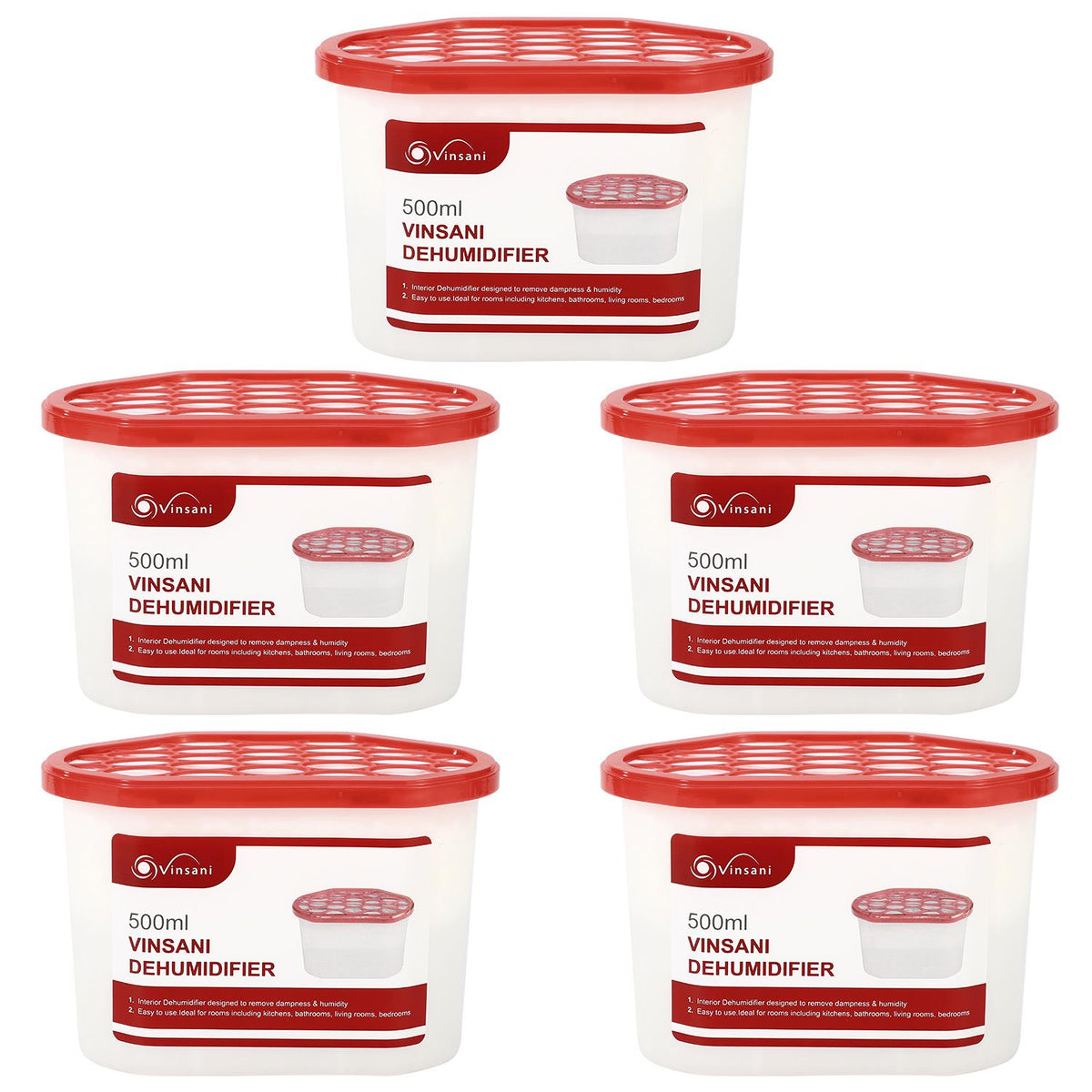 Vinsani 5 Pack Dehumidifier with Hydrophilic Crystals – Moisture, Damp and Condensation Absorber