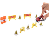 SOKA Transporter Truck Car Carrier Set with 6 Die-Cast Cars, Cones, Barrels & Signs – Toy Highway Playset