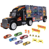 SOKA Transporter Truck Car Carrier Set with 6 Die-Cast Cars, Cones, Barrels & Signs – Toy Highway Playset
