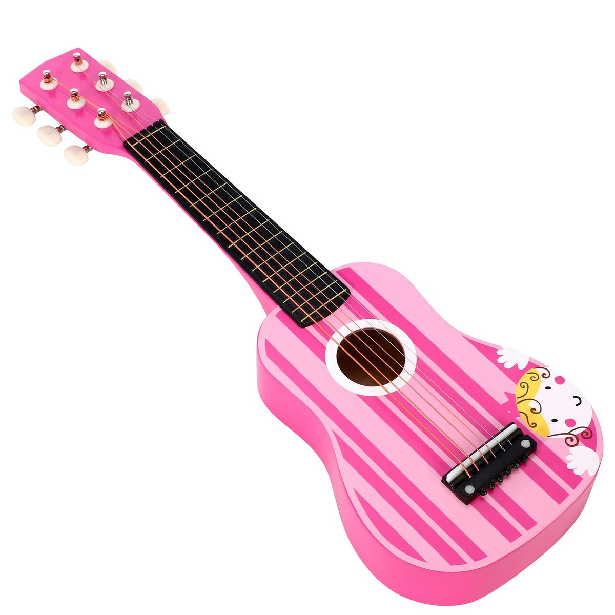 SOKA Wooden Pink Striped Toy Guitar with 6 Strings – Pretend Play Music Instrument for Toddlers, Ages 3+