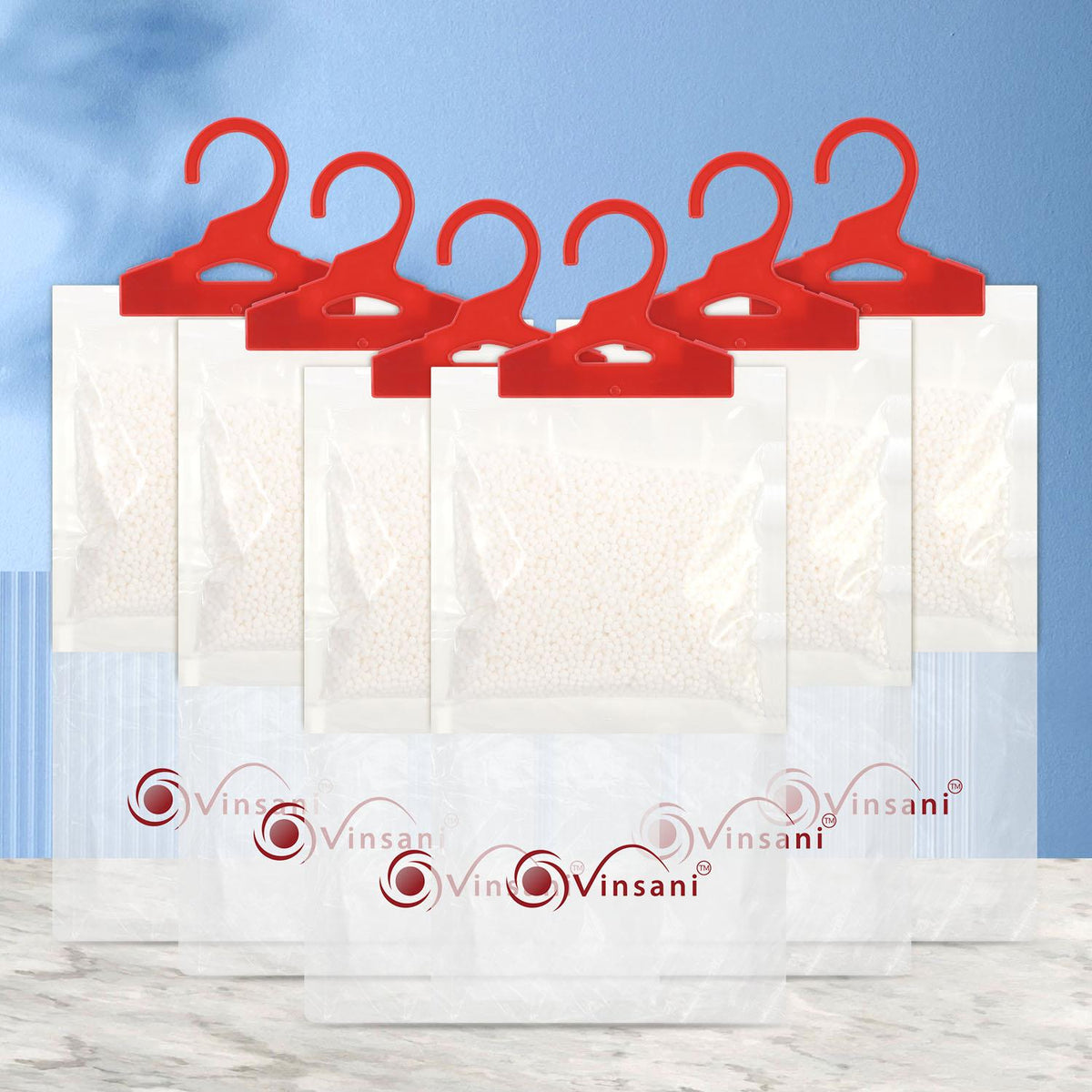 Vinsani 6 Pack Hanging Wardrobe Dehumidifier Bags – Moisture, Mould and Odour Absorbers