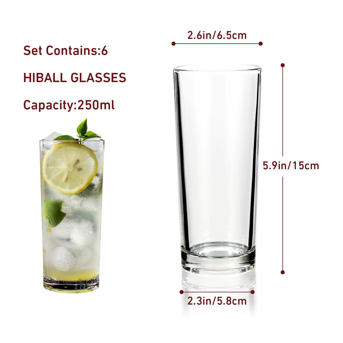 VINSANI Highball Glasses – Tall Long Drink Tumblers for Gin & Tonics, Cocktails, Water & Juice