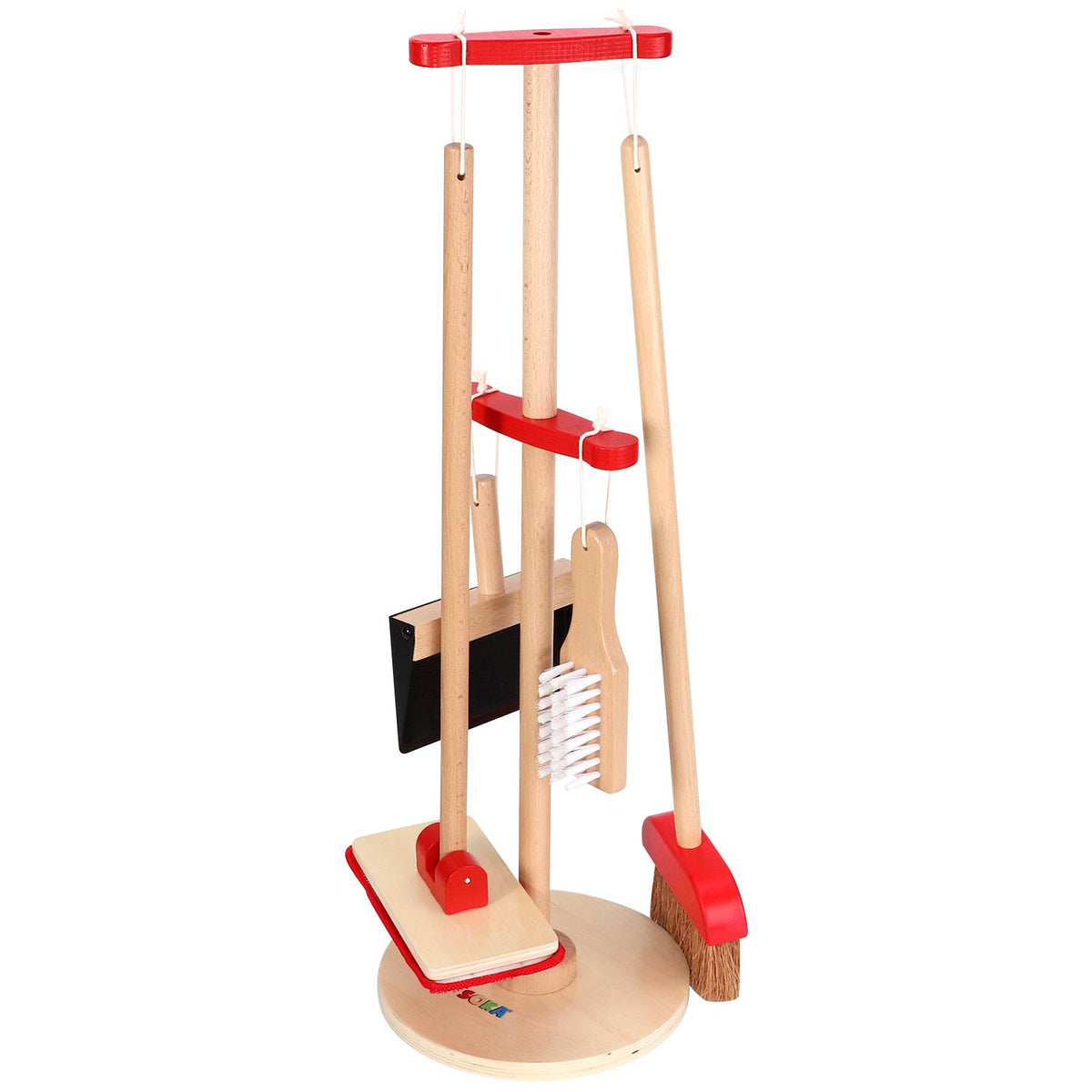 Lelin Kids Wooden Cleaning Play Set with Broom, Mop, Dustpan, Brush and Stand – Pretend Play Toy, 11 Pieces
