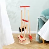 Lelin Kids Wooden Cleaning Play Set with Broom, Mop, Dustpan, Brush and Stand – Pretend Play Toy, 11 Pieces