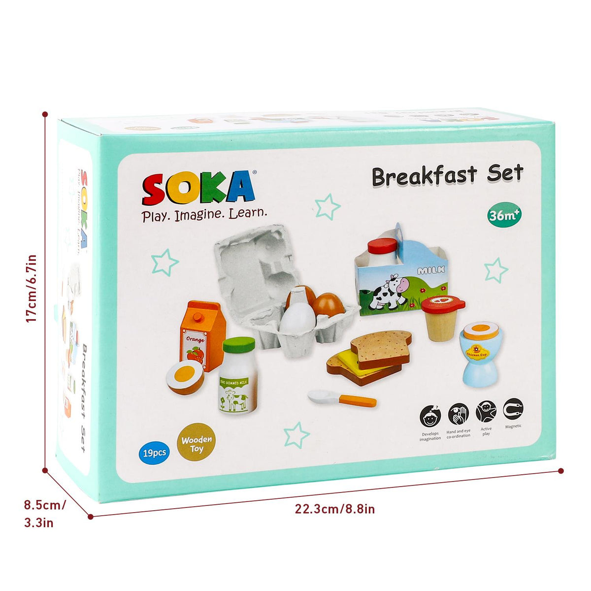 SOKA Wooden Breakfast Play Set with Eggs, Toast, Juice and Jam – Pretend Play Food for Kids