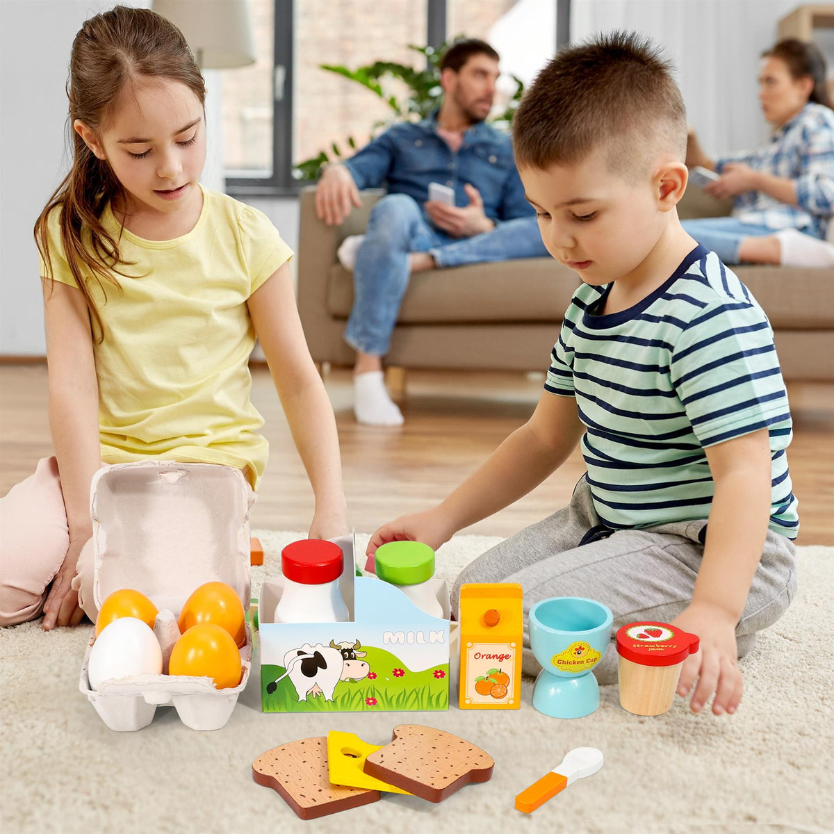 SOKA Wooden Breakfast Play Set with Eggs, Toast, Juice and Jam – Pretend Play Food for Kids