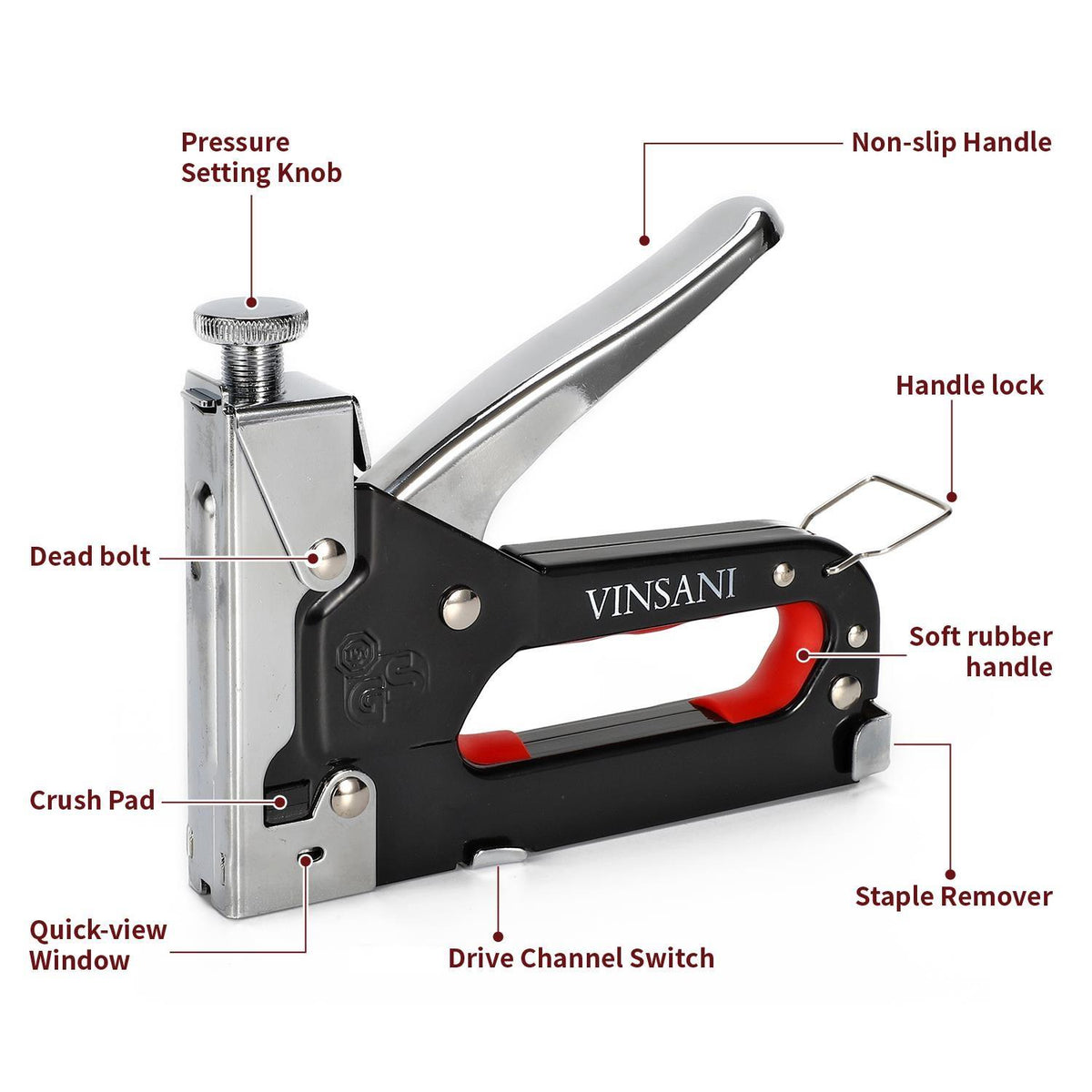 Vinsani Heavy Duty Staple Gun with Staples, Adjustable Driving Force – 3-Way Tacker for Upholstery & DIY