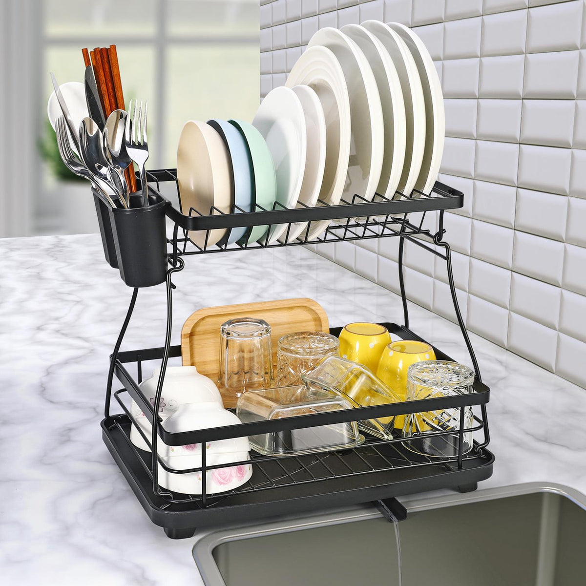 Black 2-tier dish drying rack