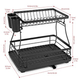 VINSANI 2-Tier Detachable Dish Drying Rack with Cutlery Holder – Space-Saving Kitchen Organiser, Black
