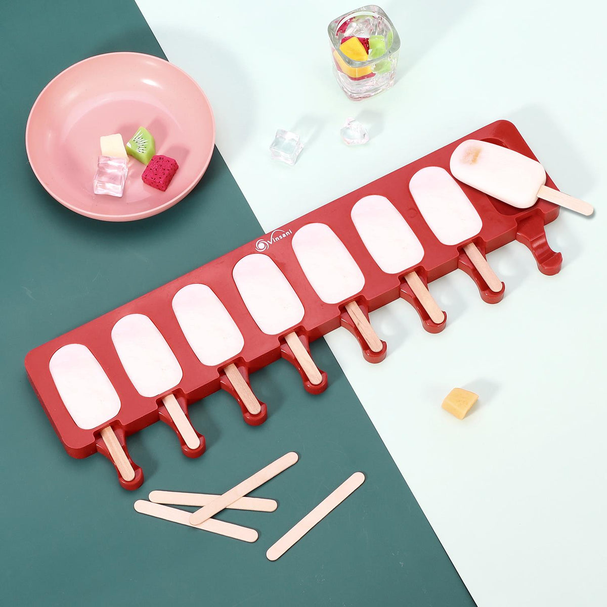 VINSANI 8-Cavity Ice Lolly Maker with Reusable Sticks – Homemade Frozen Treats for Juice, Yoghurt & Smoothies