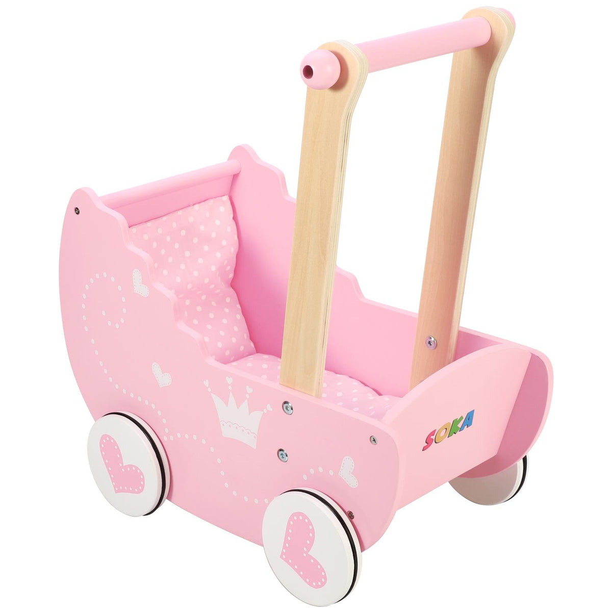 SOKA Princess Doll's Pram with Bedding – Pink Pretend Play Toy Pram for Toddlers, Dolls Not Included