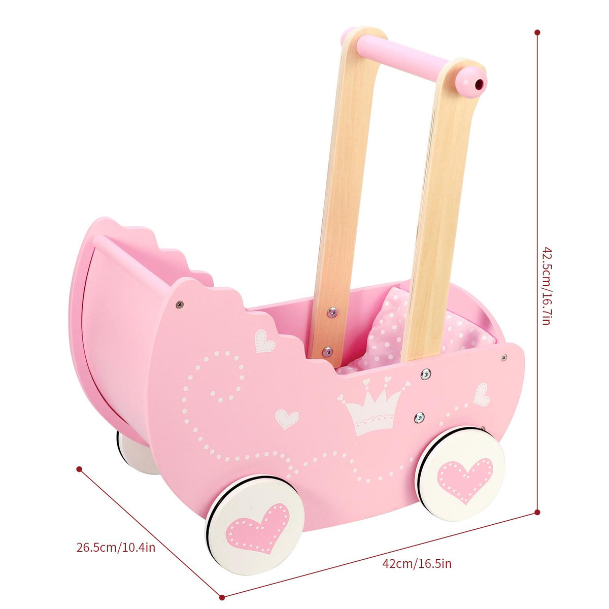 SOKA Princess Doll's Pram with Bedding – Pink Pretend Play Toy Pram for Toddlers, Dolls Not Included