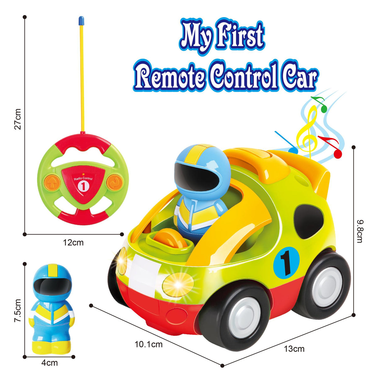 SOKA My First Remote Control Car with Lights, Music and Removable Driver – Toddler RC Toy, Green