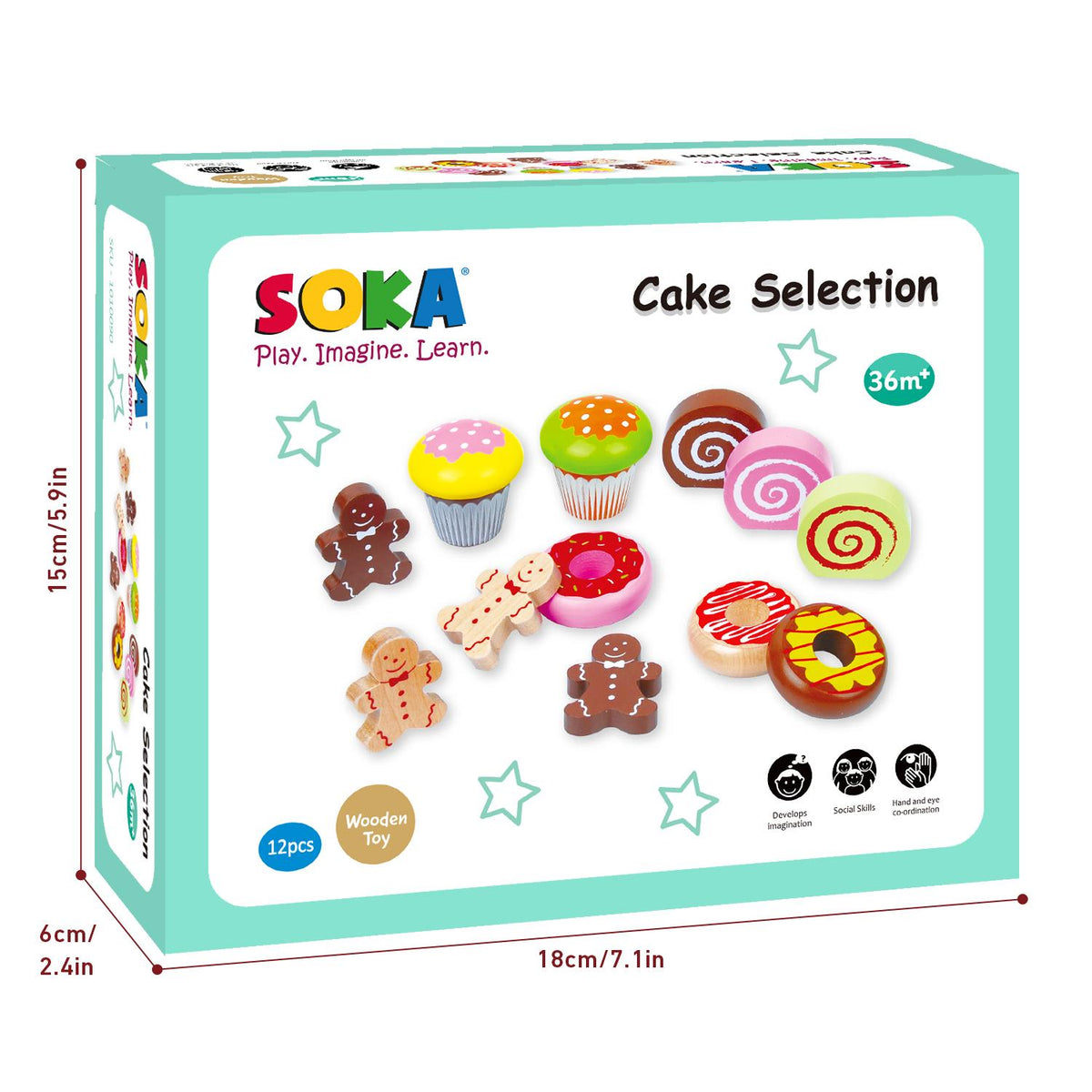 SOKA Wooden Cake Selection Play Set – Pretend Tea Party Food for Toddlers, Educational Role Play Toy