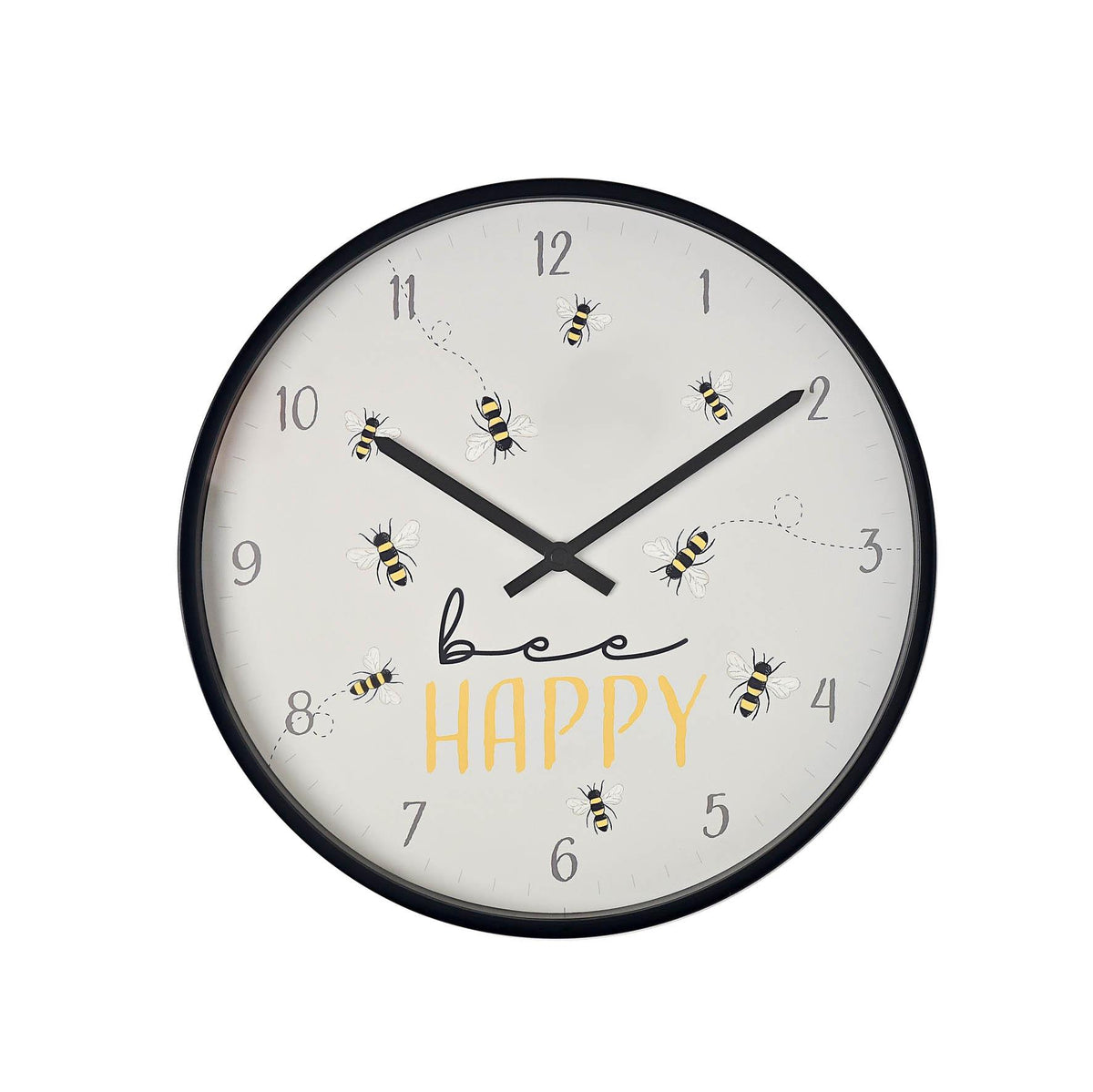 Widdop Hometime Slogan Wall Clock with "Bee Happy" Design – 30cm Home Decor Clock, Model W8012