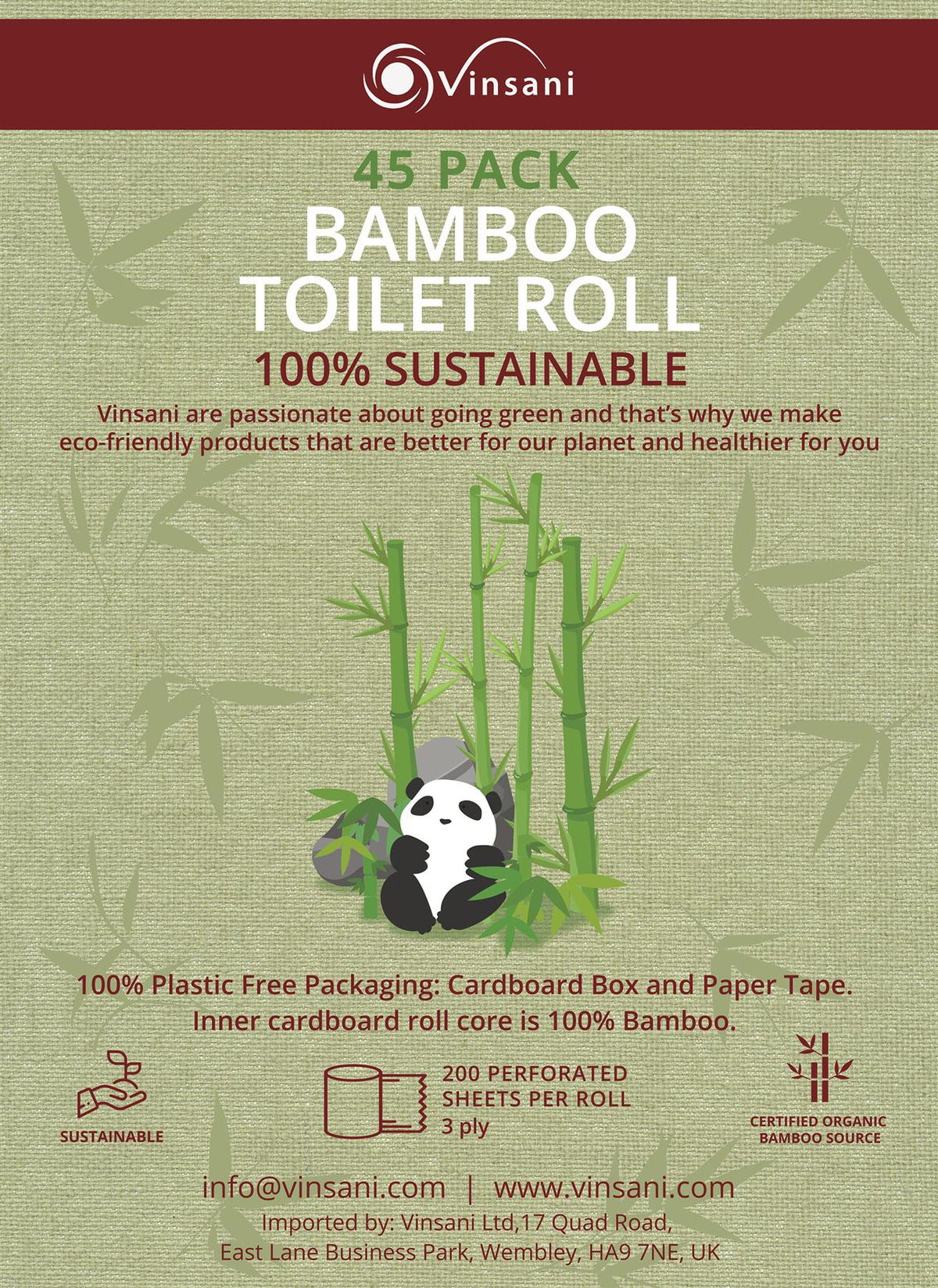VINSANI Bamboo Kitchen Roll 12 Pack – Strong, Absorbent & Eco-Friendly Alternative to Paper Towels