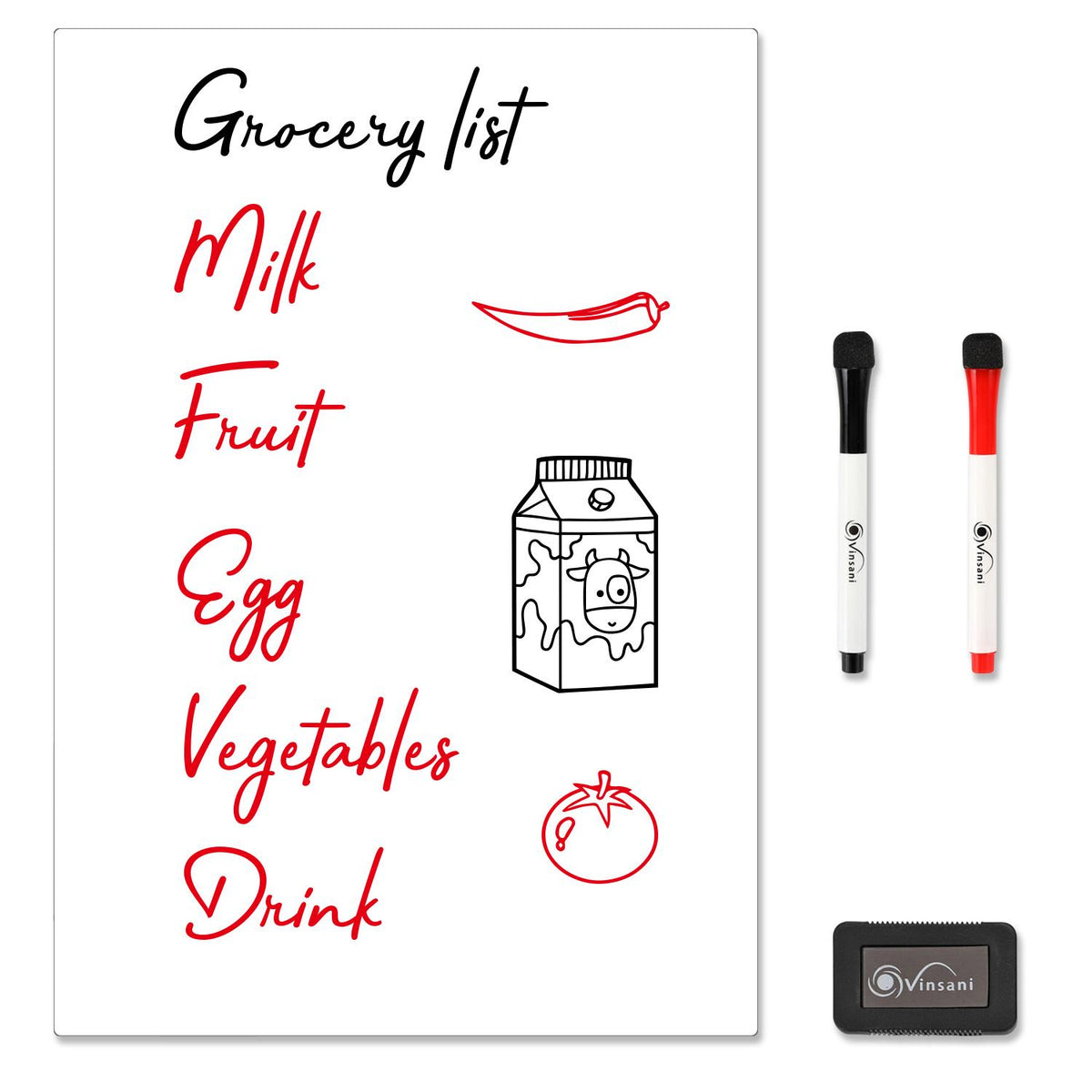 Vinsani A3 Magnetic Whiteboard with 2 Markers and Eraser – Home, Office and Kids Drawing Board