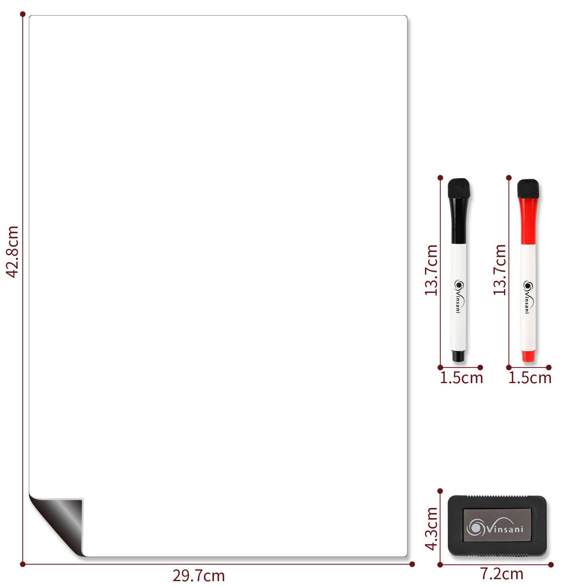 Vinsani A3 Magnetic Whiteboard with 2 Markers and Eraser – Home, Office and Kids Drawing Board