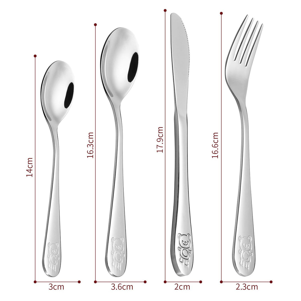 Vinsani 4-Piece Jungle Kids Cutlery Set with Embossed Animal Details – Stainless Steel Children's Cutlery