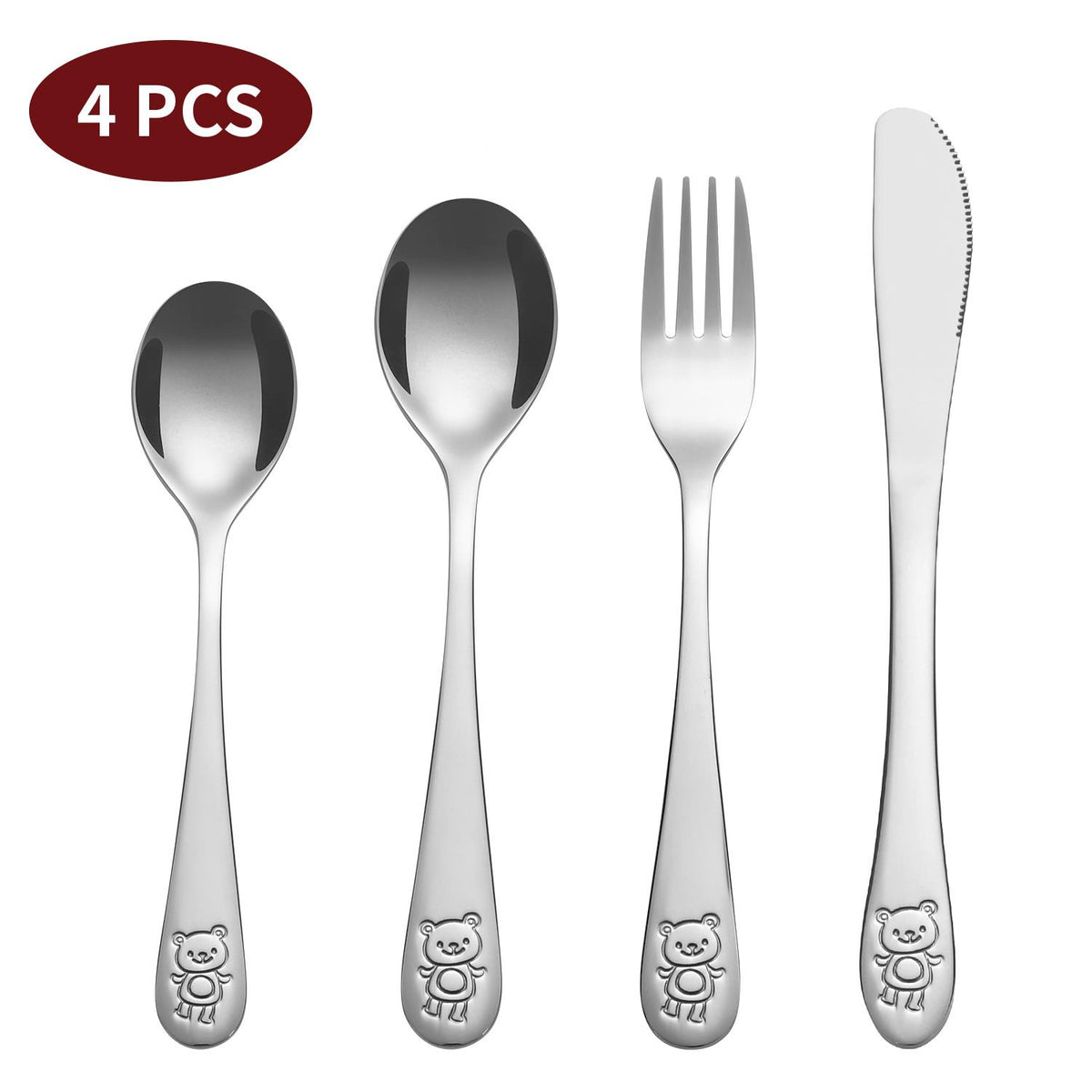 Vinsani 4-Piece Jungle Kids Cutlery Set with Embossed Animal Details – Stainless Steel Children's Cutlery