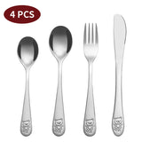 Vinsani 4-Piece Jungle Kids Cutlery Set with Embossed Animal Details – Stainless Steel Children's Cutlery