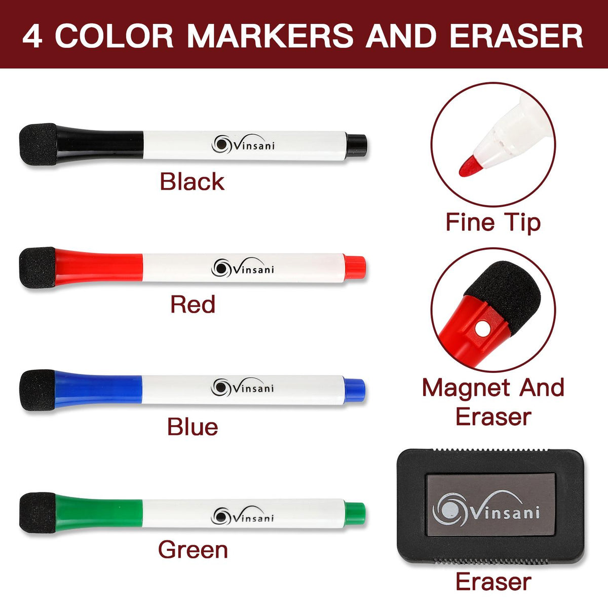 Vinsani Magnetic Monthly Planner Whiteboard with 4 Markers and Eraser – Home and Office Organiser