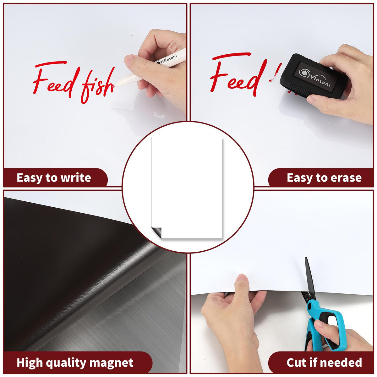 Vinsani A4 Magnetic Whiteboard with 2 Dry Wipe Markers and Eraser – Home & Office Planner, Notes Board