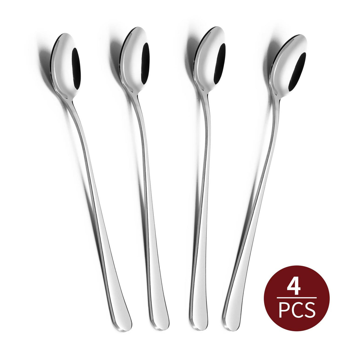 VINSANI Set of 4 Long Handle Stainless Steel Latte Spoons – Iced Drinks, Sundaes & Tall Glasses