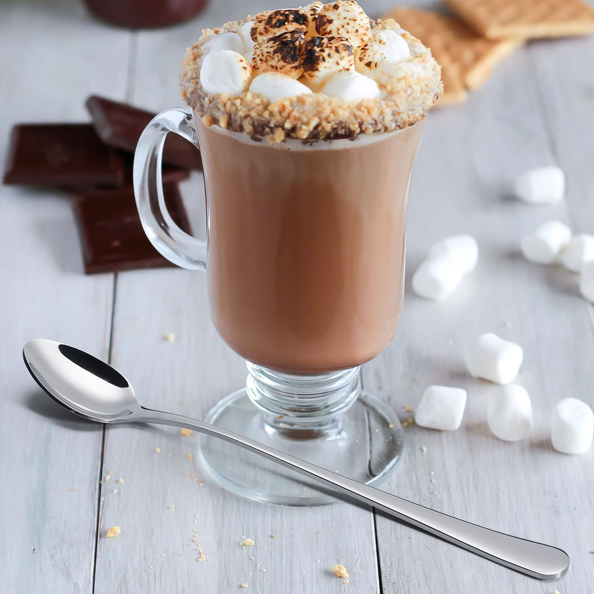 VINSANI Set of 4 Long Handle Stainless Steel Latte Spoons – Iced Drinks, Sundaes & Tall Glasses