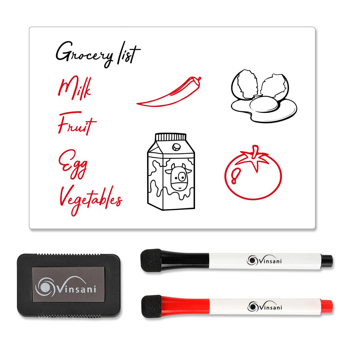 Vinsani A5 Magnetic Whiteboard with 2 Markers and Eraser – Gloss Planner & Organiser for Home or Office
