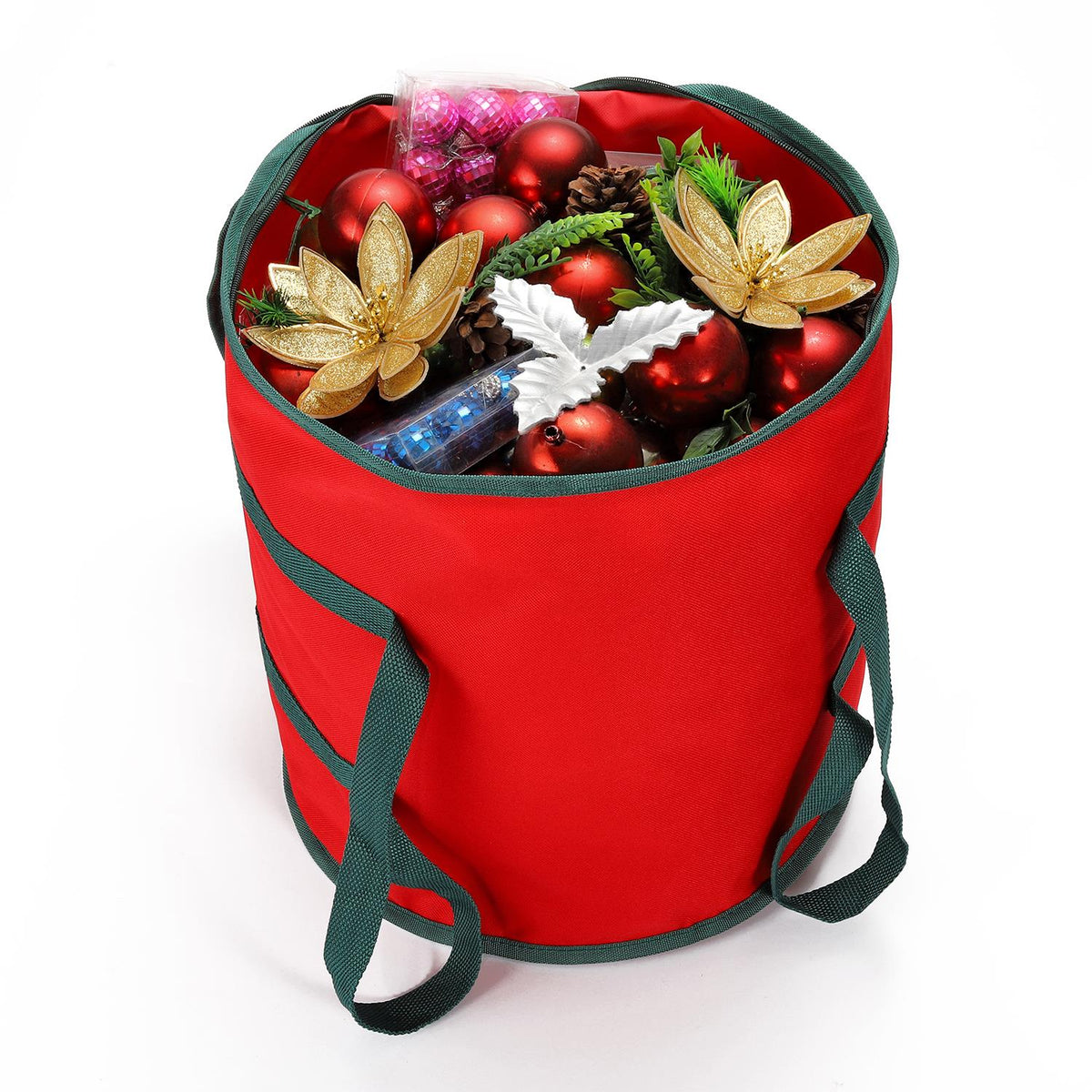 Vinsani Red Christmas Lights and Ornaments Storage Bag – Waterproof Oxford Fabric with Zip, 38 x 32 x 32cm