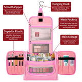 Vinsani Hanging Toiletry Bag with Double Zips, Mesh Pockets & Elastic Loops – Compact Travel Wash Bag, Pink