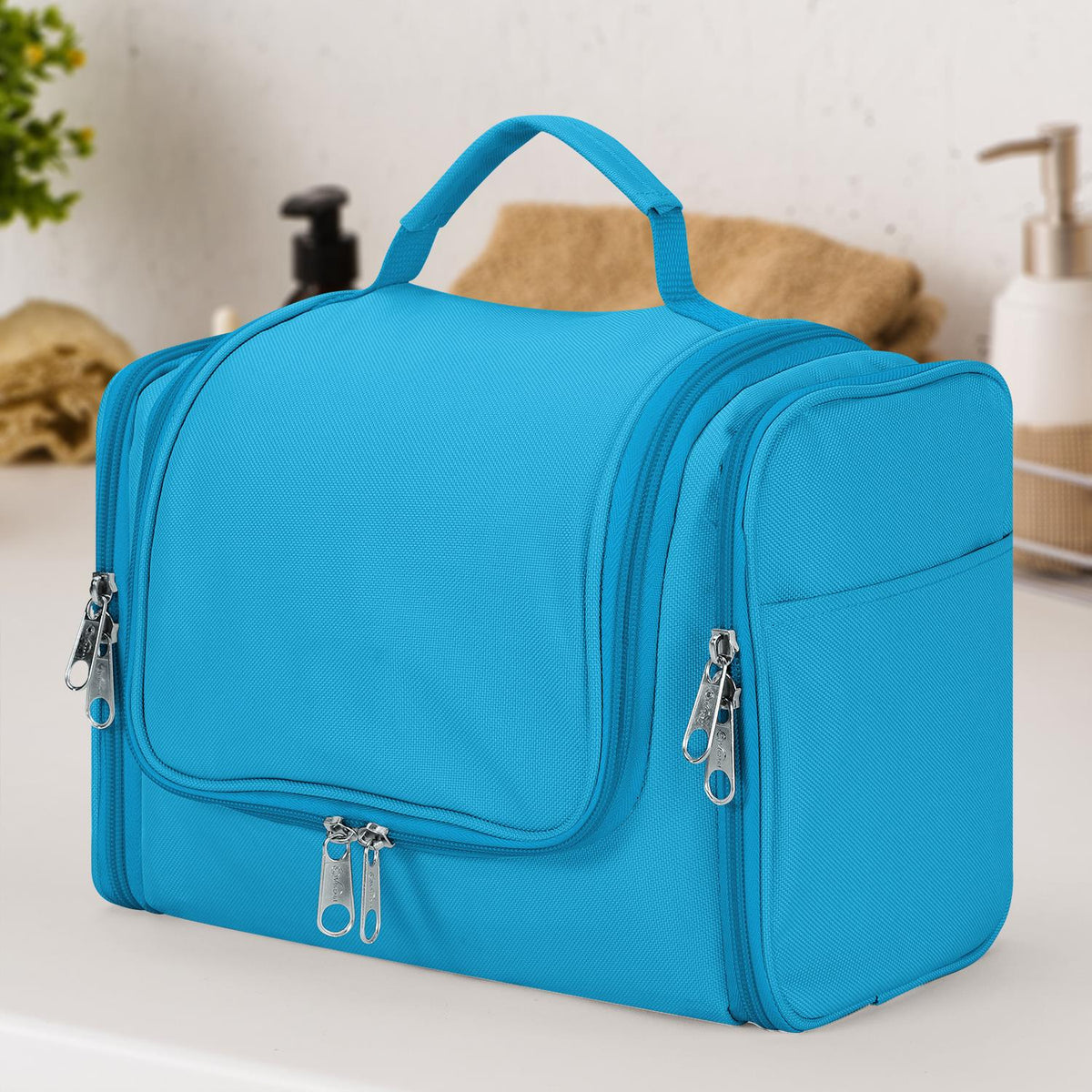 Vinsani Hanging Toiletry Bag with Mesh Pockets and Elastic Loops – Travel Wash Bag, Blue