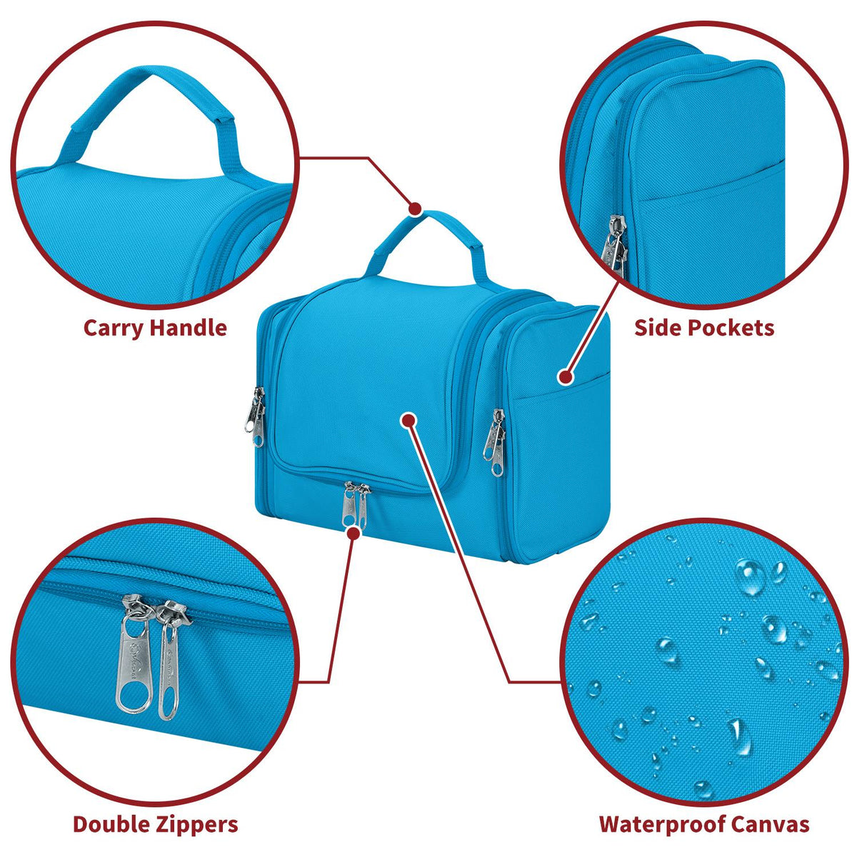Vinsani Hanging Toiletry Bag with Mesh Pockets and Elastic Loops – Travel Wash Bag, Blue
