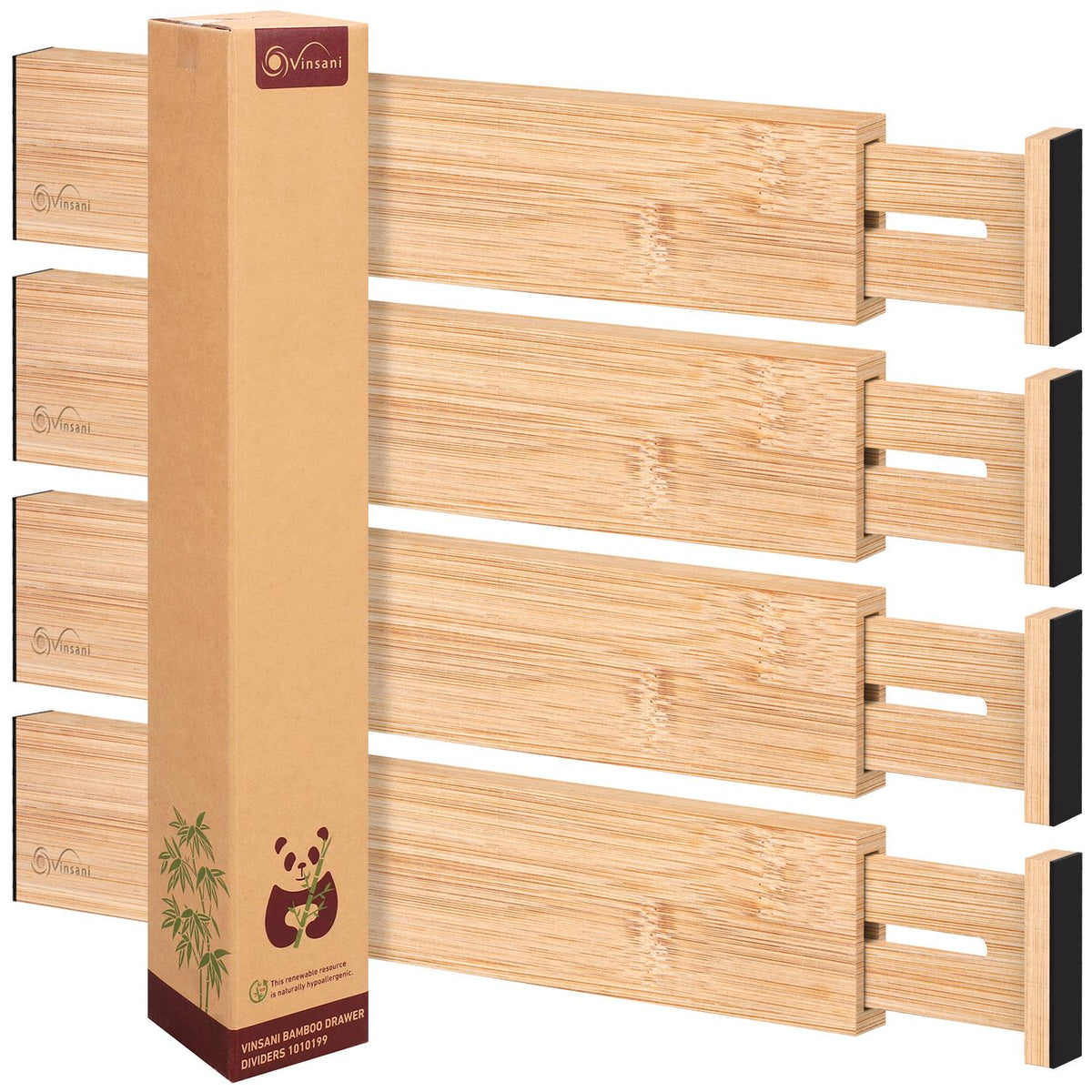 VINSANI Adjustable Bamboo Drawer Dividers – Spring-Loaded Organisers for Utensils, Tools & Clothes