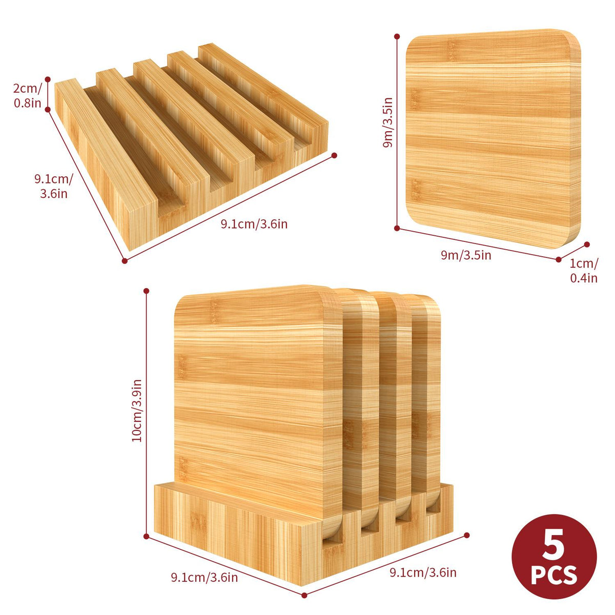 VINSANI Natural Bamboo Coasters – Heat & Spill Protection for Tables