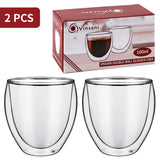 Vinsani Cava Double Wall Glasses, Set of 2, 100ml Borosilicate – Hot and Cold Drinks Cups