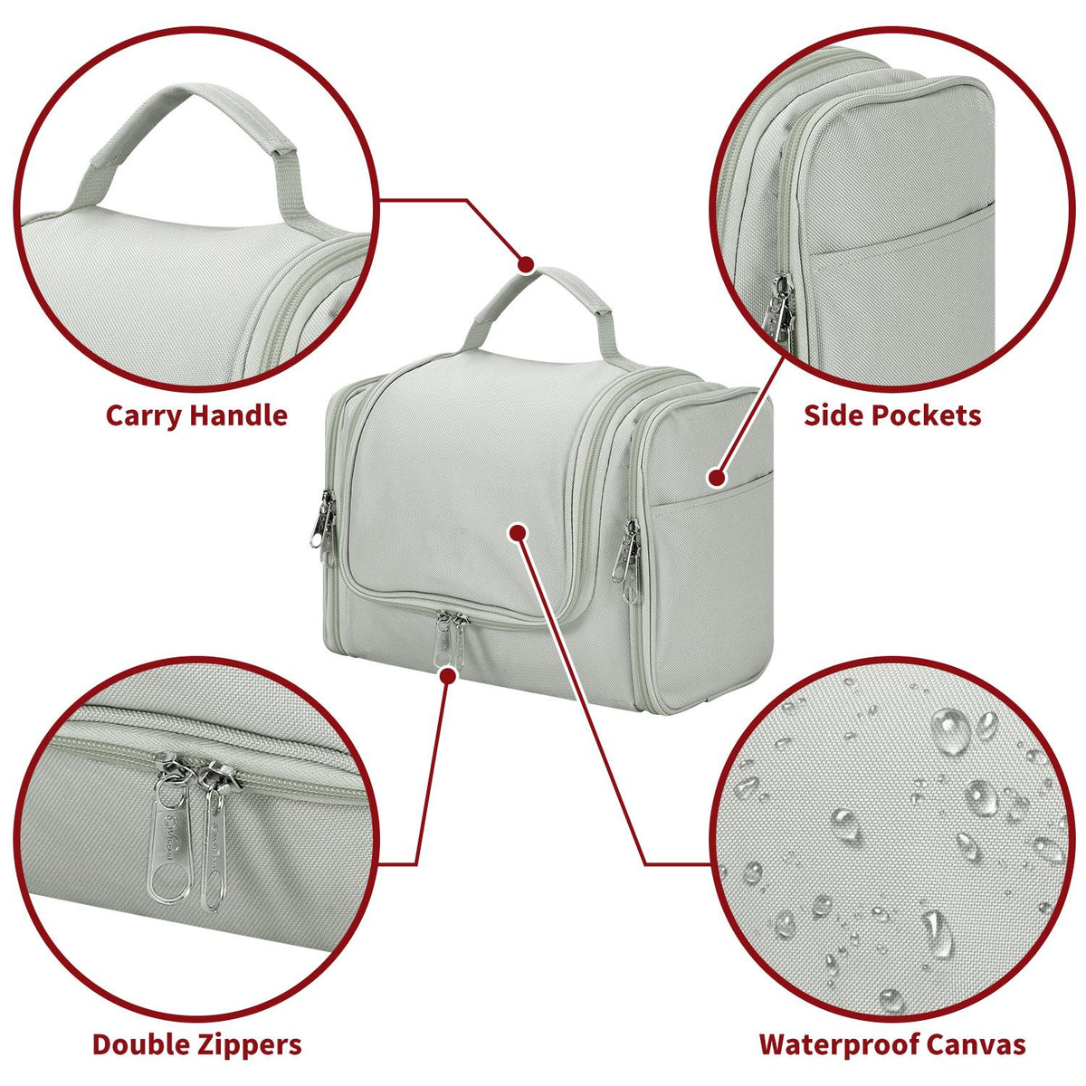 Vinsani Hanging Toiletry Bag with Compartments, Mesh Pockets and Two Zippers – Travel Makeup Organiser, Dark Grey