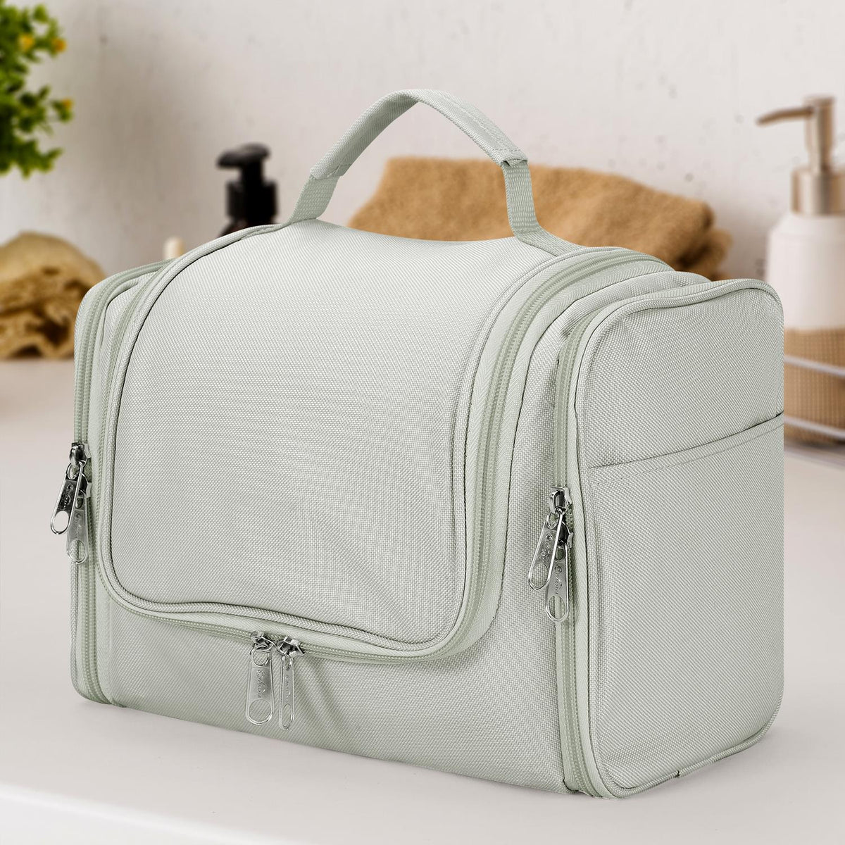 Vinsani Hanging Toiletry Bag with Compartments, Mesh Pockets and Two Zippers – Travel Makeup Organiser, Dark Grey